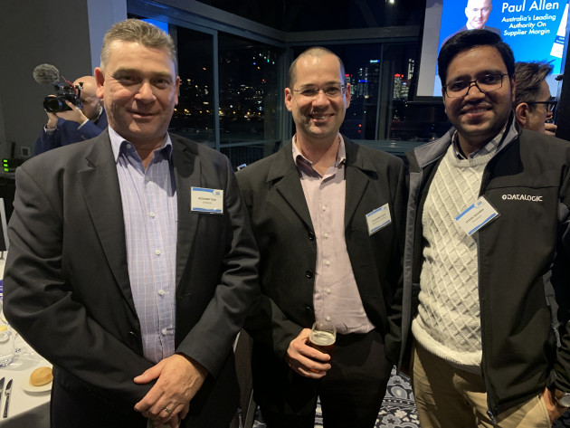 (from left) Richard Taig, Datalogic; Braydon Cocks, Matthews Australasia; and Jitesh Sharma, Datalogic.