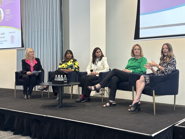 Panellists at the inaugural APPEX Women in Processing and Packaging (L-R) Lindy Hughson, Dr Angeline Achariya, CEO of Gamechangers, the managing director of Pilz ANZ, Rosanne Jessop, Beckhoff Automation&rsquo;s category manager - Connectivity, Supriya Shale, and Food Processing Equipment managing director, Tania Carey