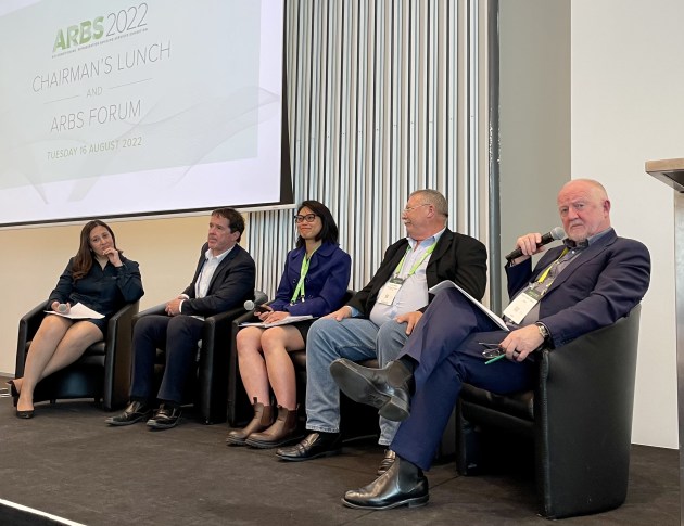 Leading a feisty discussion on the HVAC&R  skills crisis: Panellists at ARBS 2022 Chairman's Lunch (from left): Ura Sarfejoo, Robert Beggs, Grace Foo, Steve Smith, and panel moderator Tony Arnel.