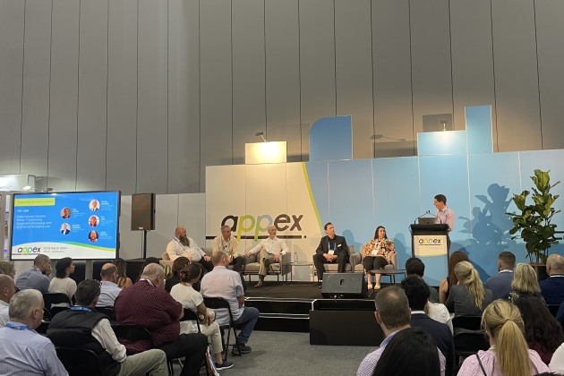 L-R: Louis Nottle, J&P Flexographics; Ian Hayes, APCO; David Pointer, Opal; Nathan Wardell, Packserv; Viv Vinci, APCO.