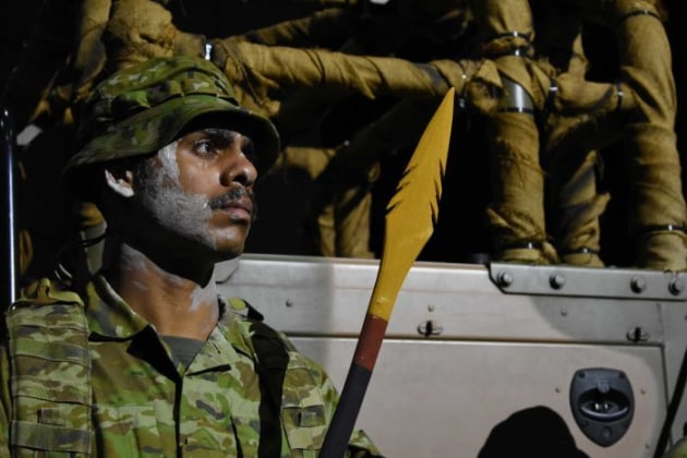 PTE Levi Wauchope of NORFORCE&rsquo;s Darwin squadron supporting COL Papalitsas at the summit.
ABC News: Alex Tighe