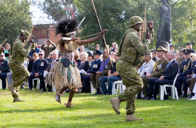 Sarpeye dancers from 51st Battalion, Far North Queensland Regiment perform at the Australian War Memorial.
Defence
