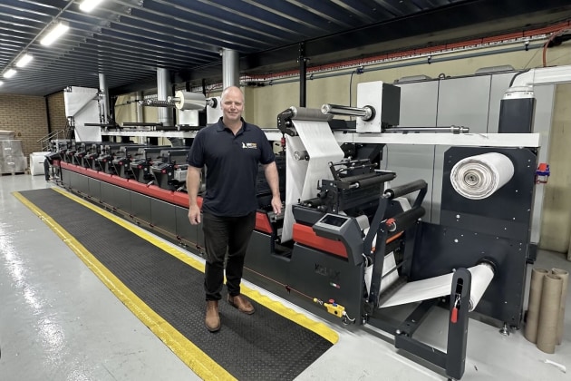 Founder James Malone alongside the new Omet KFlex 8 colour UV flexographic press.