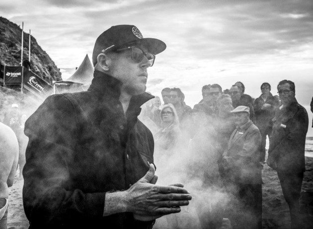 &copy; Jan Wainwright. Welcome Ceremony. Mick Fanning competing in his final WCT event at Bells Beach is carried from the beach after his final heat of his professional surfing career. He finished runner up in the Rip Curl Pro.