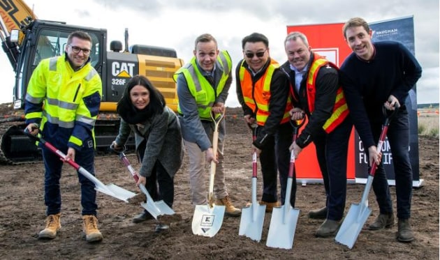 Pictured left to right: Kaufland Australia director construction and planning Patrick Bezner; City of Hume mayor Carly Moore; Kaufland Australia director property Maximilian Wiedmann; Vaughan Constructions director Eric Law, Vaughan Constructions managing director Andrew Noble; and MAB Corporation development manager Jamie Buxton.