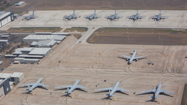 Five KC-30A Multi Role Tanker Transport aircraft from No 33 Squadron on taxiway Alpha at RAAF Base Amberley.
Defence