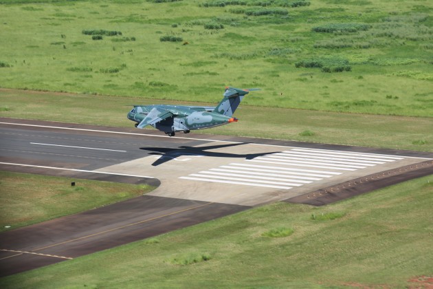 The aircraft (not pictured) continued past the other end of the runway. 
Embraer