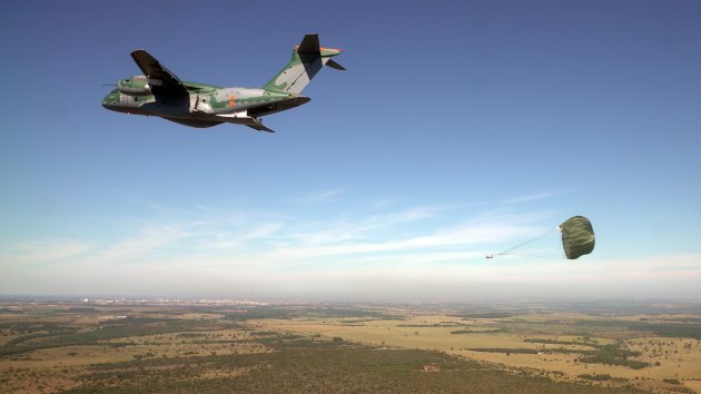 A KC-390 conducting an airdrop. 
Embraer