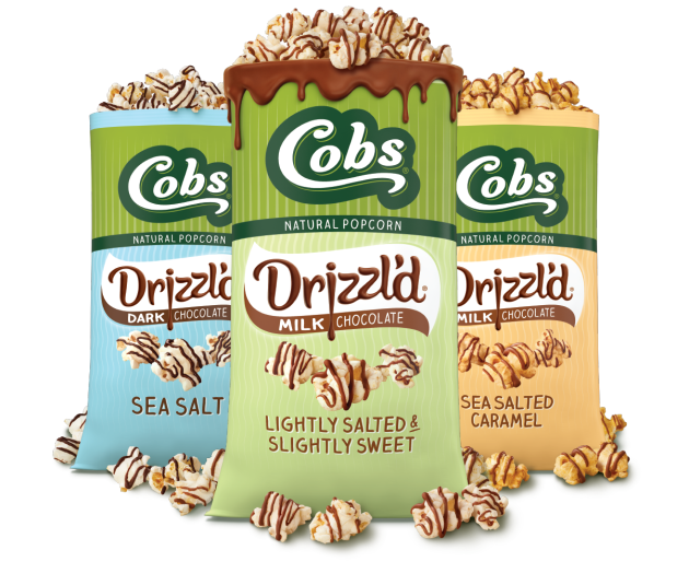 The new Cobs popcorn range is available in three flavours. Image: Kinrise Snack Foods