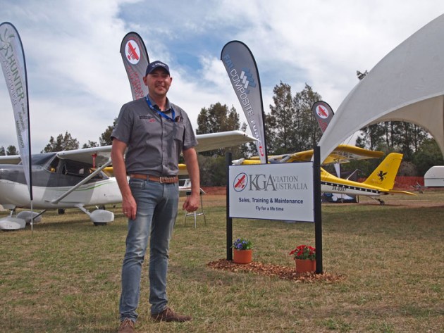 KG Aviation's Gerard KItt with one of the larger aircraft displays.  (Kreisha Ballantyne)