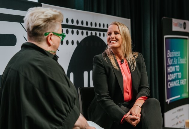 Food & Drink Business editor Kim Berry and Bubs Australia founder and CEO Kristy Carr kicked of Food & Drink Business LIVE 2022, discussing Bub's remarkable few years.  (Photograph by Arianna Harry)