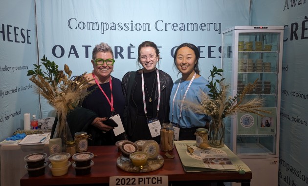 Food & Drink Business team Kim Berry and Pippa Haupt with Compassion Creamery founder Sarah Qian.