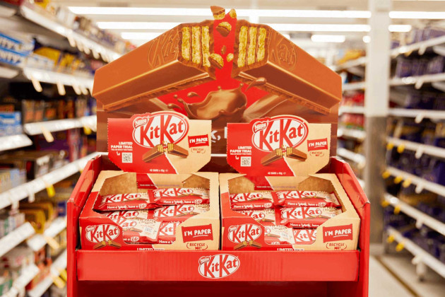 KitKat paper wrapper on shelf at Coles in Perth's Cockburn Gateway shopping centre.