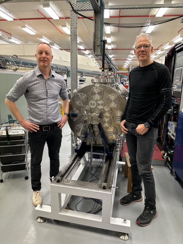 New Frontier Technologies Director and CEO, Paul Compston; and the ANU&rsquo;s Research School of Physics Professor Patrick Kluth with the new Space Irradiation Beamline at the Research School of Physics Heavy Ion Accelerator Facility.
Credit: iLaunch