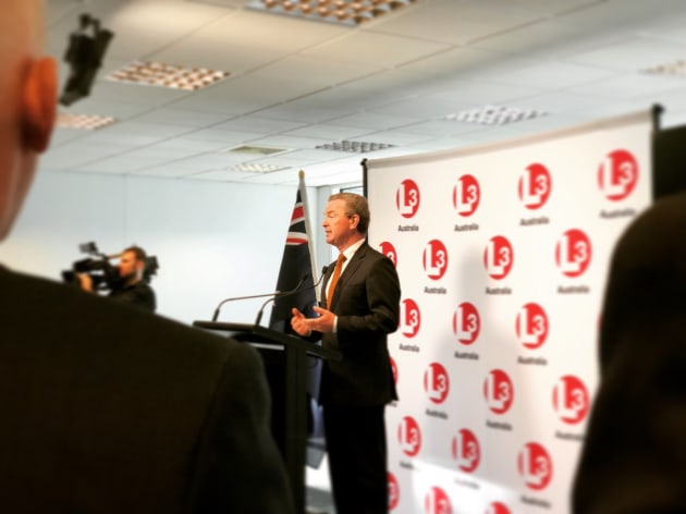 Chris Pyne opening L3's new office in Victoria. Credit: Chris Pyne via Twitter
