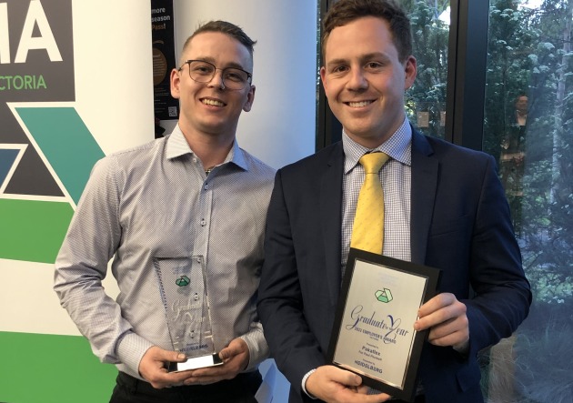 2022 LIA Victoria Graduate of the Year: Paul Plunkett (left) with Will Hamer, operations manager for Pakaflex