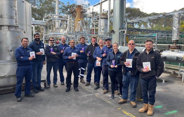 Licella's engineering team with Mondelez packaging at the company's pilot plant on Central Coast, NSW. Image: Licella