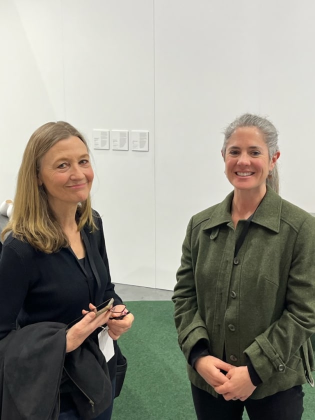 Linda Nathan saying hi to legend Laura McCusker on the Design Tasmania stand. Photo: Raf Nathan