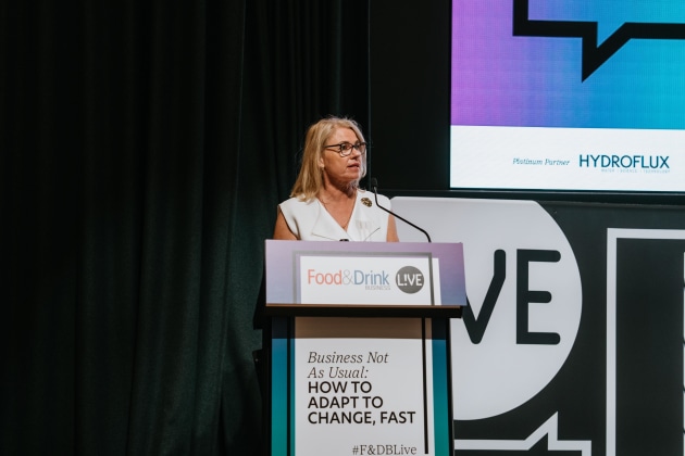Food & Drink Business publisher Lindy Hughson opening LIVE 2022. (Photograph by Arianna Harry)