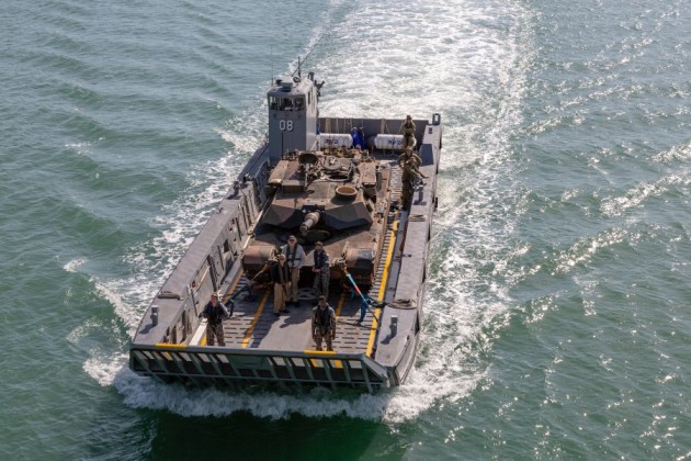 An M1A1 tank aboard an LHD landing craft in July.
Chief of Navy via Twitter