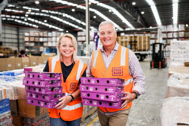 Chobani Australia managing director Lyn Radford and Foodbank Australia CEO Dave McNamara