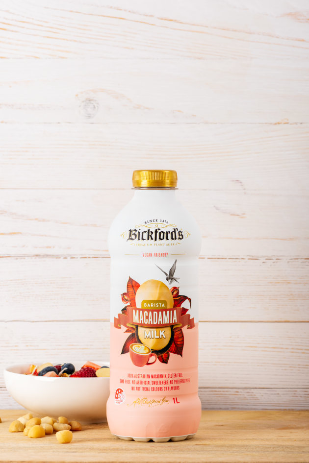 Bickford&rsquo;s Premium Plant Milk range is expanding its retail footprint, with its Macadamia Milk and Pistachio Milk now stocked in Woolworths in Victoria and New South Wales. (Image source: Bickford's)