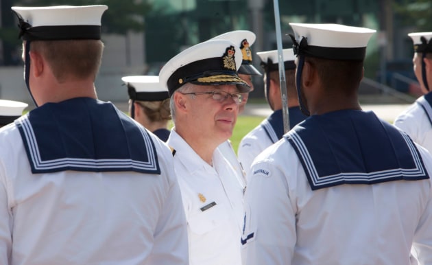 VADM Paul Maddison inspecting a Navy guard at Blamey Barracks during his time as Commander of the Royal Canadian Navy.
Defence