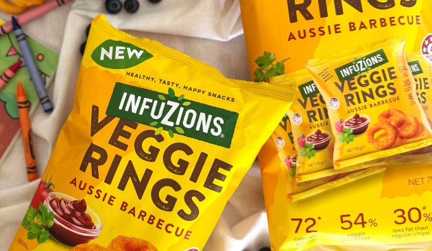 Majans has launched Infuzions Veggie Rings, a baked, better-for-you snack boasting 54 per cent vegetable content and made from 100 per cent Australian yellow split peas. (Image: Majens)