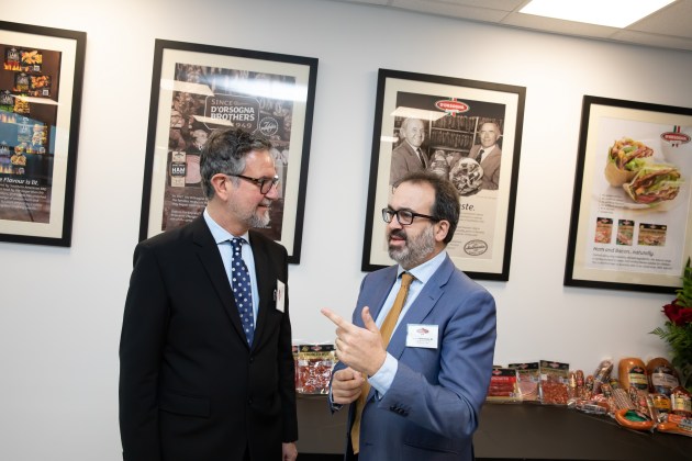 D&rsquo;Orsogna Director Marco D&rsquo;Orsogna (left), a son of Giovanni D&rsquo;Orsogna, one of the founding brothers, discusses the company&rsquo;s history and future with Victorian Minister for Jobs, Trade and Innovation, Martin Pakula, after the minister had officially opened the new $66 million food manufacturing facility in Melbourne.