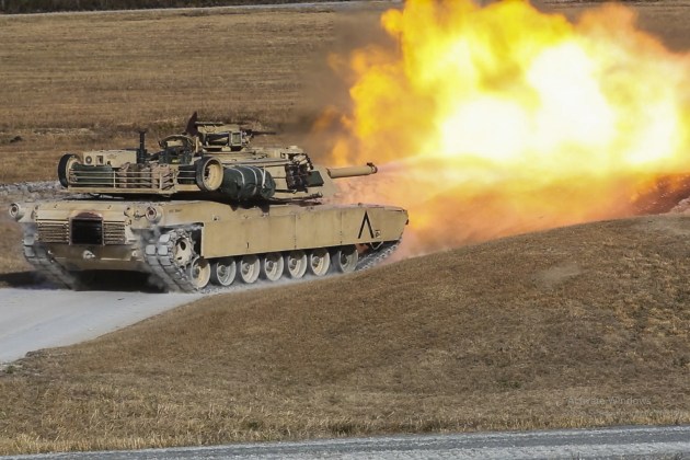 US Marines fire the main gun of an M1A1 Abrams tank during a training exercise at Camp Lejeune.
USMC