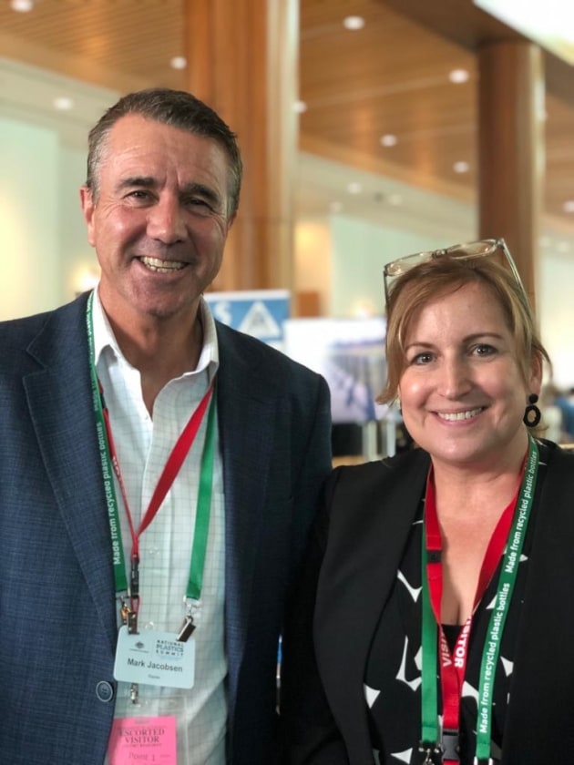 National Plastics Summit delegates Mark Jacobsen, Replas (left) and Liz Kassel, Red Group. (Image: Nerida Kelton)