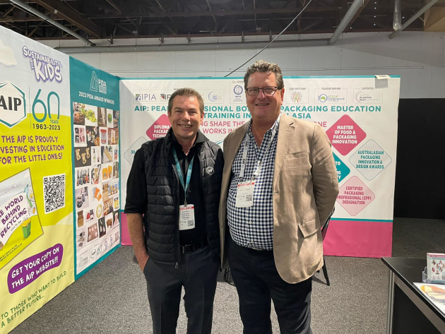 Making a Mark at Foodtech Packtech: AIP's Mark Kelton (left) with APPMA's Mark Emmett.
