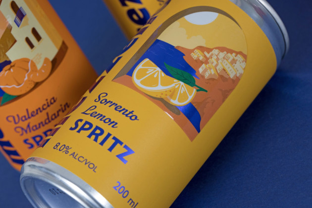 MCC Label produced the labels and four-pack can wraps for Mezzello Spritz.