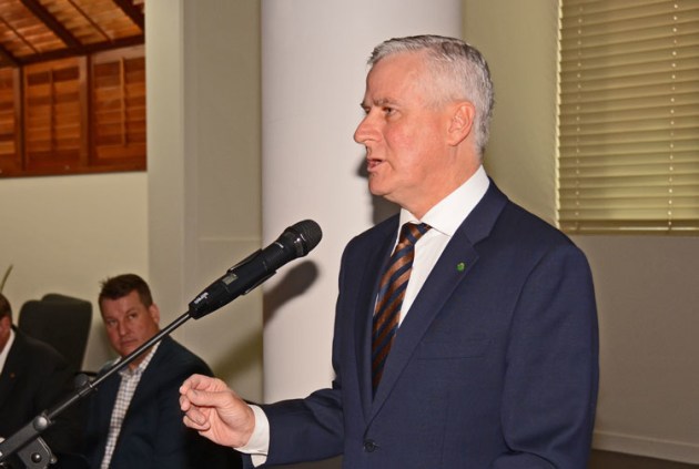 DPM and Minister for Infrastructure and Transport Michael McCormack speaks at the general aviation summit at Wagga Wagga in July 2018. (Steve Hitchen)