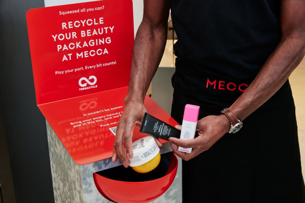 Mecca extends its free national in-store beauty waste recycling program to now include glass fragrance bottles.