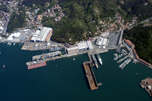Fincantieri's Muggiano shipyard, where FREMM class frigates for the Italian Marina Militare are constructed. Credit: Fincantieri