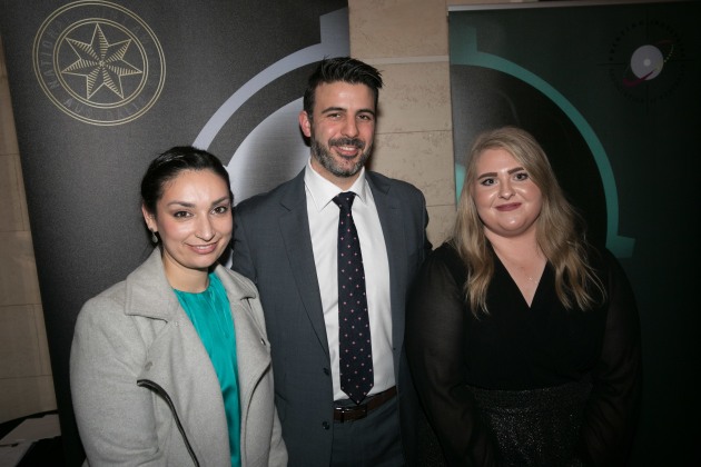 Rising stars: Christina Condos, Labelhouse (left) and Lisa Schumacher, Print 2 Metal (right) with Stephen Assimo, Media Super.