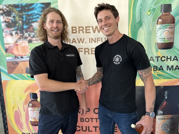 MediCann founder and director Matt Shales with Kommunity Brew founder and CEO, Mason Bagios.