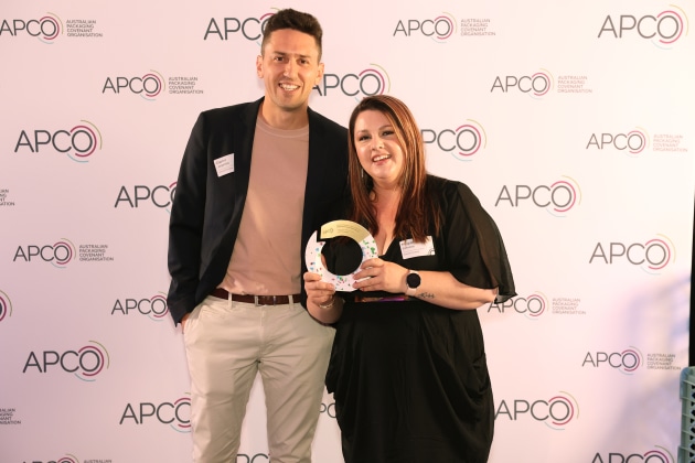 Detmold Group representatives Megan Schutte and Damir Jaganjac picked up the APCO award.