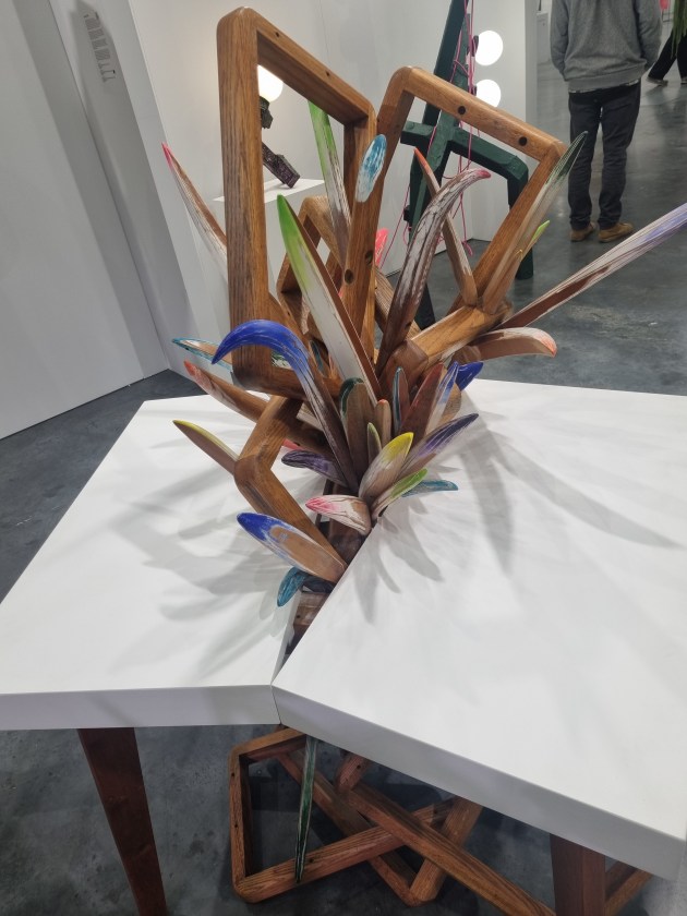 Ashley Eriksmoen, Modernism Gone to Seed, 2015, salvaged wood furniture, acrylic, milk paint, $12,000 from Sophie Gannon Gallery. Photo: Linda Nathan