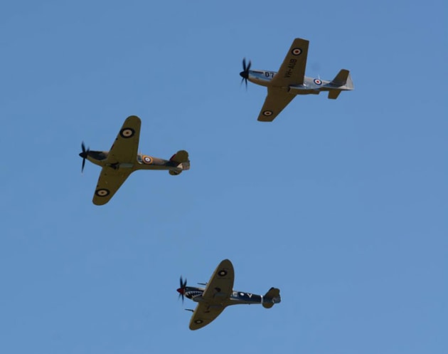 The different wing shapes of the three Merlin-powered fighters was evident in this fly past. (Steve Hitchen)
