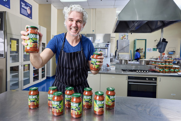Mars Food & Nutrition is releasing limited-edition Dolmio Bolognese Pasta Sauce jars featuring a Movember moustache to raise awareness for men&rsquo;s health. Pictured is Mars Food & Nutrition Australia general manager, Bill Heague, with the new jars.
Source: Dolmio