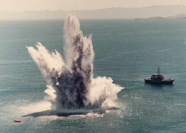 Shock trials on a Navy Huon-class MCM. (Defence)