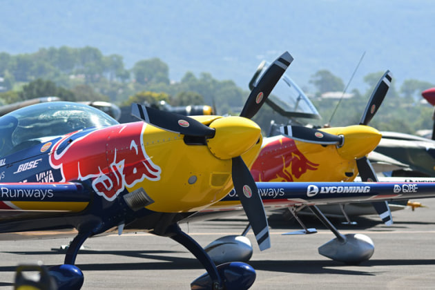 Matt Hall Racing's two aerobats on the tarmac in front of the general entry area. (Steve Hitchen)