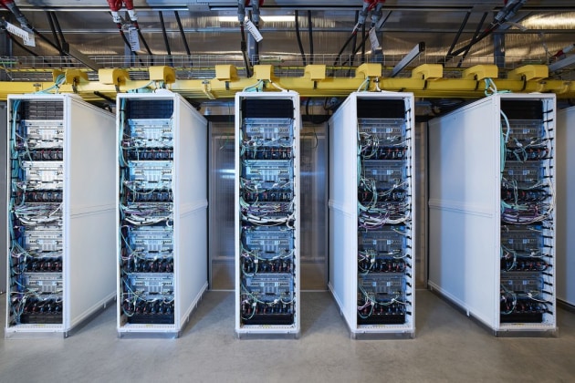 Cold aisle server racks at a Microsoft data centre.
