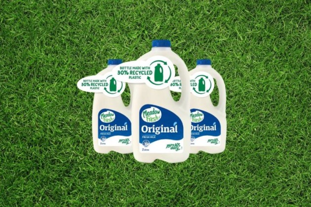 30% recycled: Meadow Fresh milk bottles