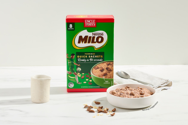 Two iconic Nestl&eacute; brands have combined to create a breakfast of champions, with the launch of Uncle Tobys Milo Quick Sachet oats.
Source: Nestl&eacute;