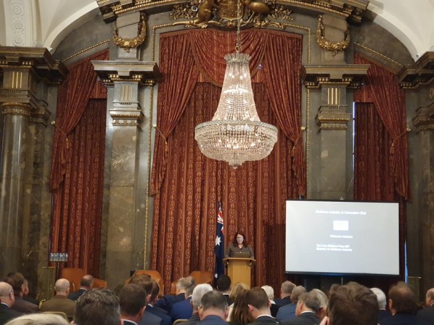 Minister Price speaking at Australia House in London ahead of DSEI. Credit: Paul Maddison (@PaulMaddison7) via Twitter