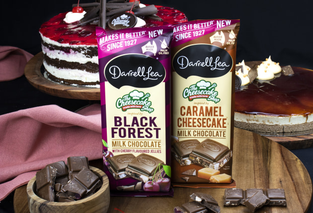 Darrell Lea has delivered twists on two of The Cheesecake Shop&rsquo;s signature cakes: the Black Forest Milk Chocolate Block and Caramel Cheesecake Milk Chocolate Block.