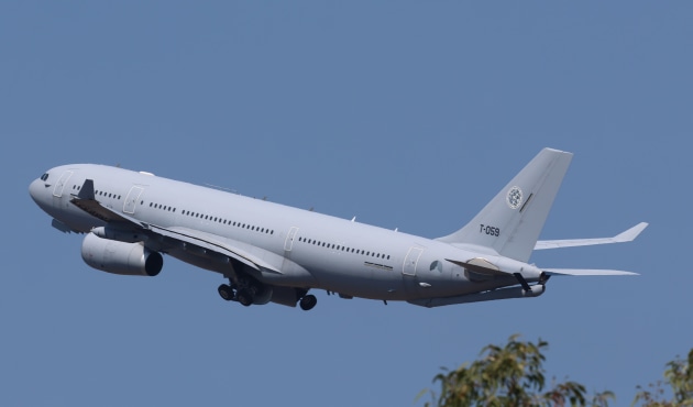 A Multinational Multi-Role Tanker Transport Unit (MMU) flying a Multi-Role Tanker Transport. 

Credit: Nigel Pittaway